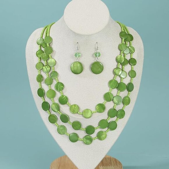 Lime Green Jewelry Set – Multistrand Necklace & Drop Earrings – NEW - Picture 1 of 15